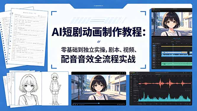 AI短剧动画制作教程：零基础到独立实操，剧本、视频、配音音效全流程实战-百盟网