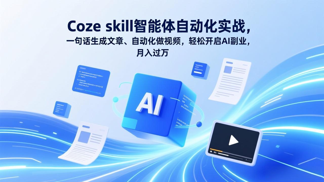 Coze skill智能体自动化实战，一句话生成文章、自动化做视频，轻松开启AI副业，月入过万-百盟网
