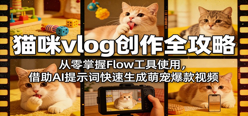 猫咪vlog创作全攻略：从零掌握Flow工具使用，借助AI提示词快速生成萌宠爆款视频-百盟网