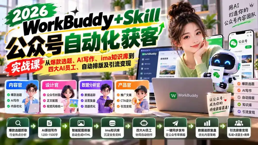 WorkBuddy + Skill公众号自动化获客实战课：从爆款选题、AI写作、ima知识库到四大AI员工、自动排版及引流变现-百盟网