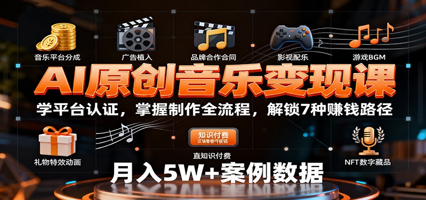 AI原创音乐变现课：学平台认证，掌握制作全流程，解锁7种赚钱路径-百盟网