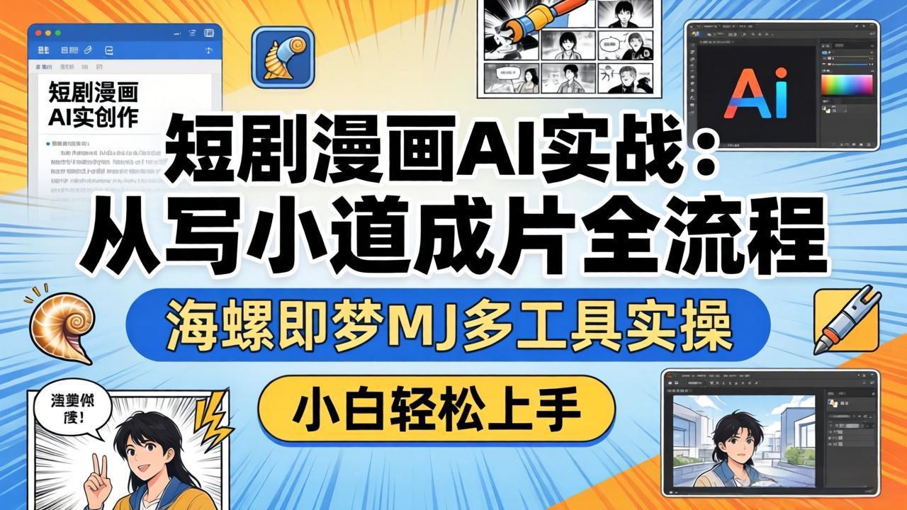 短剧漫画AI实战:从写小说到成片全流程,海螺即梦MJ多工具实操,小白轻松上手-百盟网