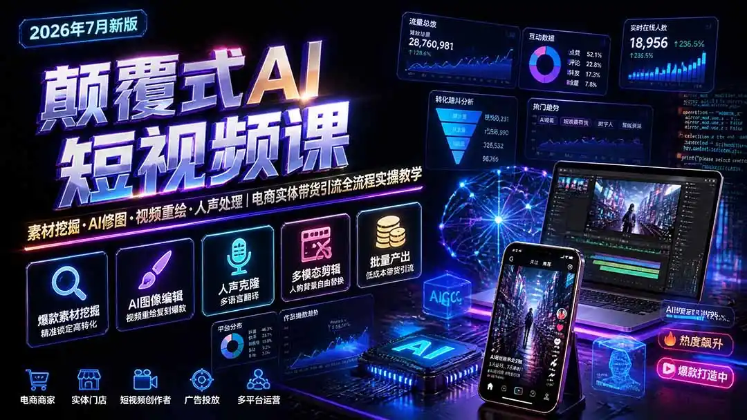 颠覆式AI短视频课-更新｜素材挖掘，AI修图，视频重绘，人声处理｜电商实体带货引流全流程实操教学-百盟网