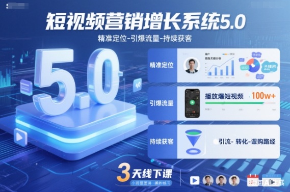 短视频营销增长系统5.0，精准定位-引爆流量-持续获客，3天线下课(音频+图片)-百盟网