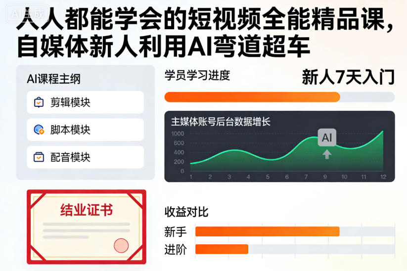 人人都能学会的短视频全能精品课，自媒体新人利用AI弯道超车-百盟网