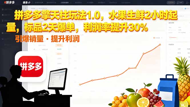 拼多多 擎天柱玩法1.0，水果生鲜2小时起量，标品2天爆单，利润率提升30%-百盟网