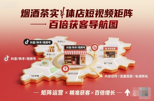烟酒茶实体店短视频矩阵百倍获客导航图-百盟网