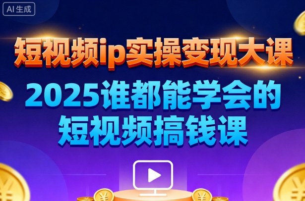 短视频ip实操变现大课,7月26-27日广州站线下课,2025谁都能学会的短视频搞钱课-百盟网