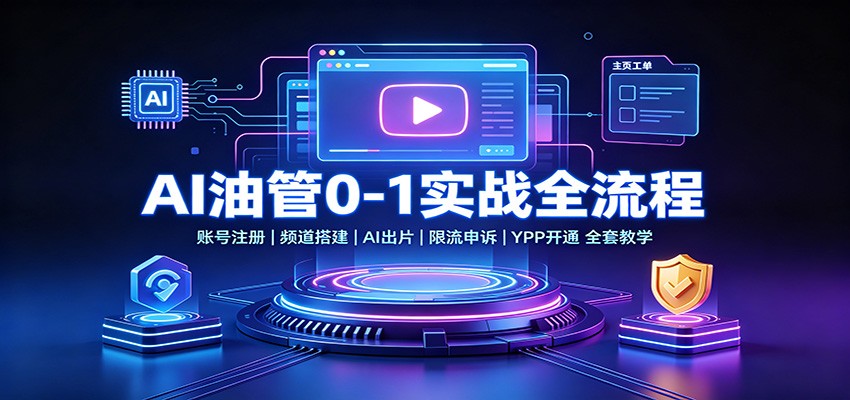 AI油管0-1实战：账号注册频道搭建，AI出片，限流申诉，YPP开通全套教学-百盟网
