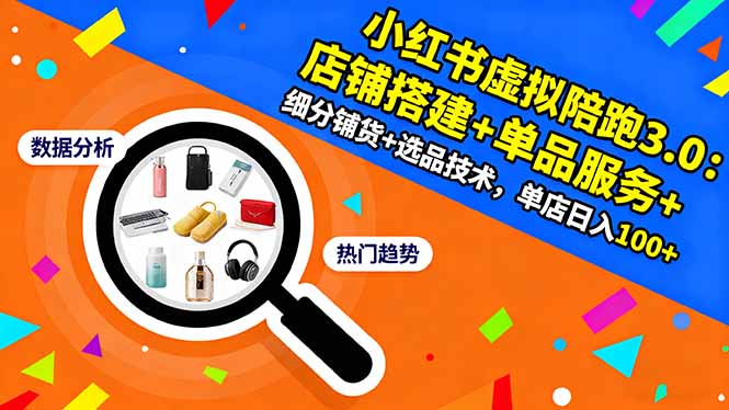小红书虚拟陪跑3.0：店铺搭建+单品服务+细分铺货+选品技术，单店日入100+-百盟网