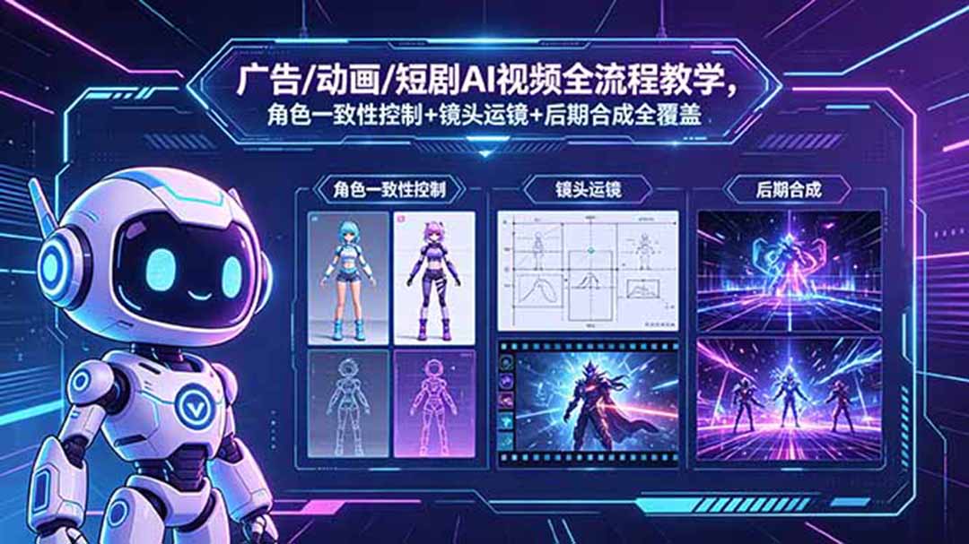 广告/动画/短剧AI视频全流程教学，角色一致性控制+镜头运镜+后期合成全覆盖-百盟网