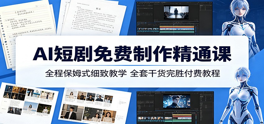 AI短剧免费制作精通课：全程保姆式细致教学，全套干货完胜付费教程-百盟网