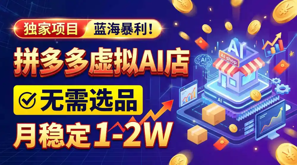 2026独家暴利，开拼多多AI店，不用选品，月稳定1-2W，可副业全职！-百盟网