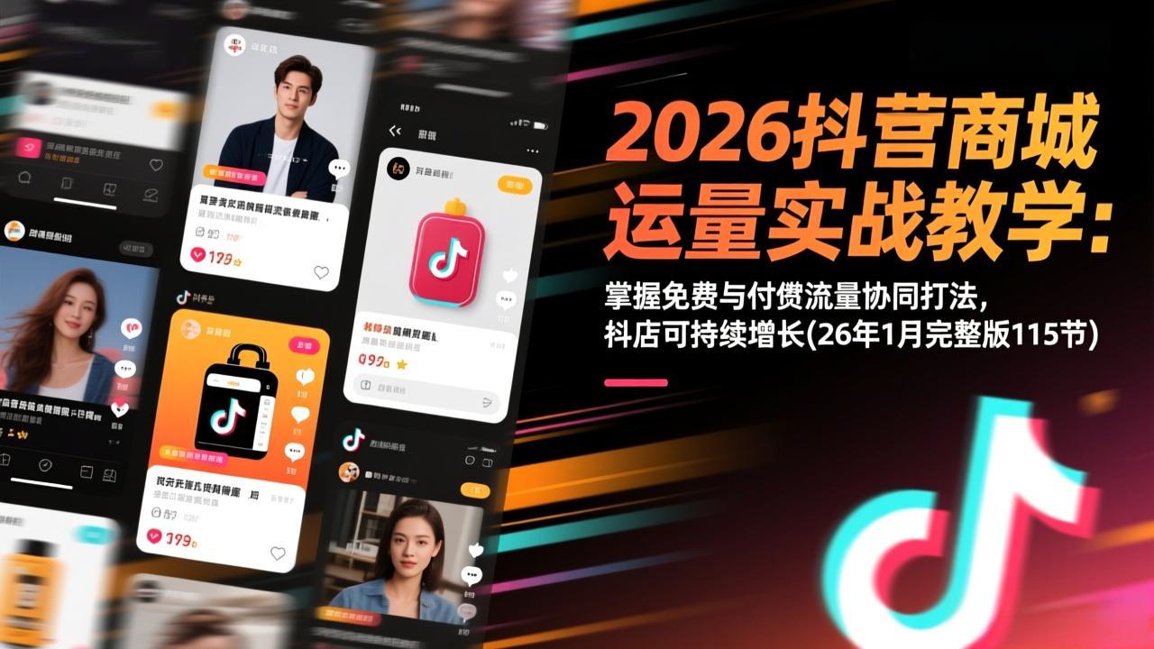 2026抖音商城运营实战教学：掌握免费与付费流量协同打法，抖店可持续增长(26年1月完整版115节-百盟网