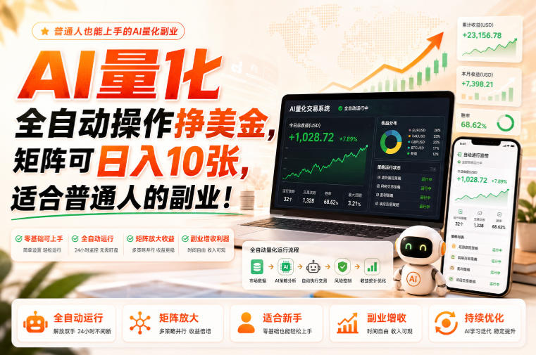 AI量化全自动操作挣美金，矩阵可日入10张，适合普通人的副业！【揭秘】-百盟网