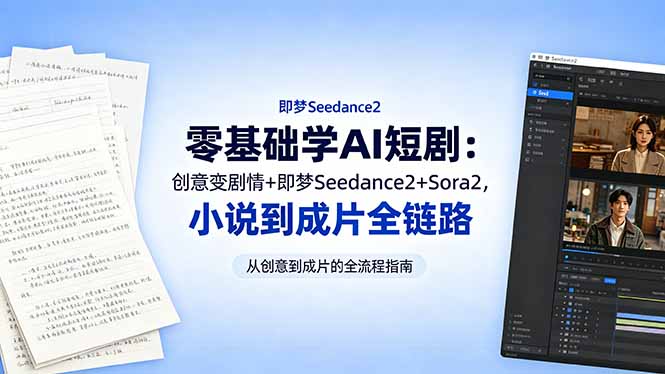 零基础学AI短剧：创意变剧情+即梦Seedance2+Sora2，小说到成片全链路-百盟网