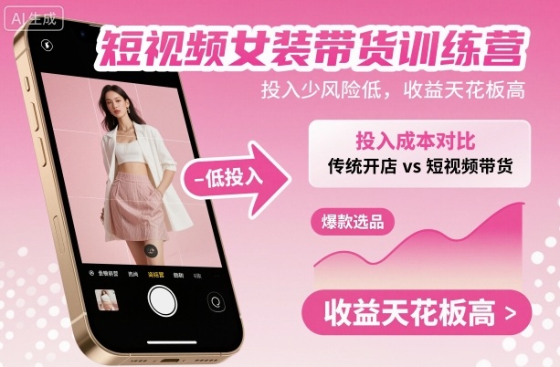 短视频女装带货训练营，投入少风险低，收益天花板高-百盟网
