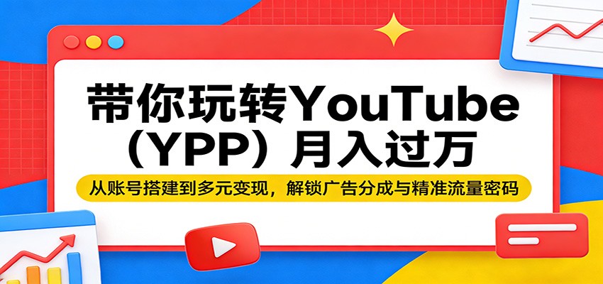 带你玩转YouTube(YPP)月入过万：从账号搭建到多元变现，解锁广告分成与精准流量密码-百盟网