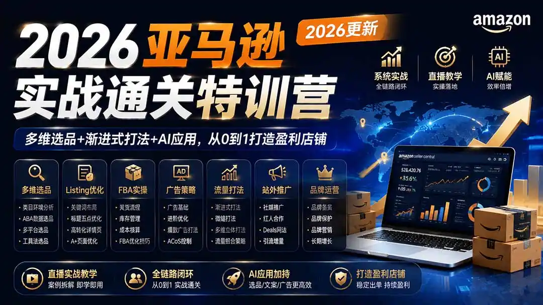 2026亚马逊实战通关特训营-更新1017，多维选品+渐进式打法+AI应用，从0到1打造盈利店铺-百盟网