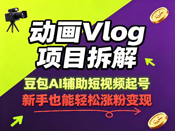 动画Vlog项目拆解，豆包AI辅助短视频起号，新手也能轻松涨粉，43条作品涨粉8.3W-百盟网