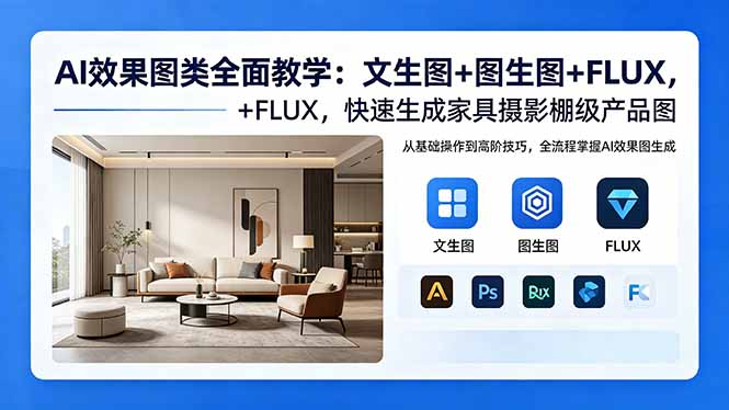 AI效果图类全面教学：文生图+图生图+FLUX，快速生成家具摄影棚级产品图-百盟网