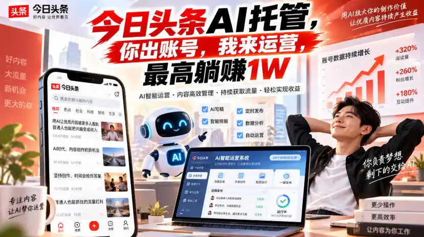 今日头条AI托管，你出账号，我来运营，最高躺賺1W【揭秘】-百盟网