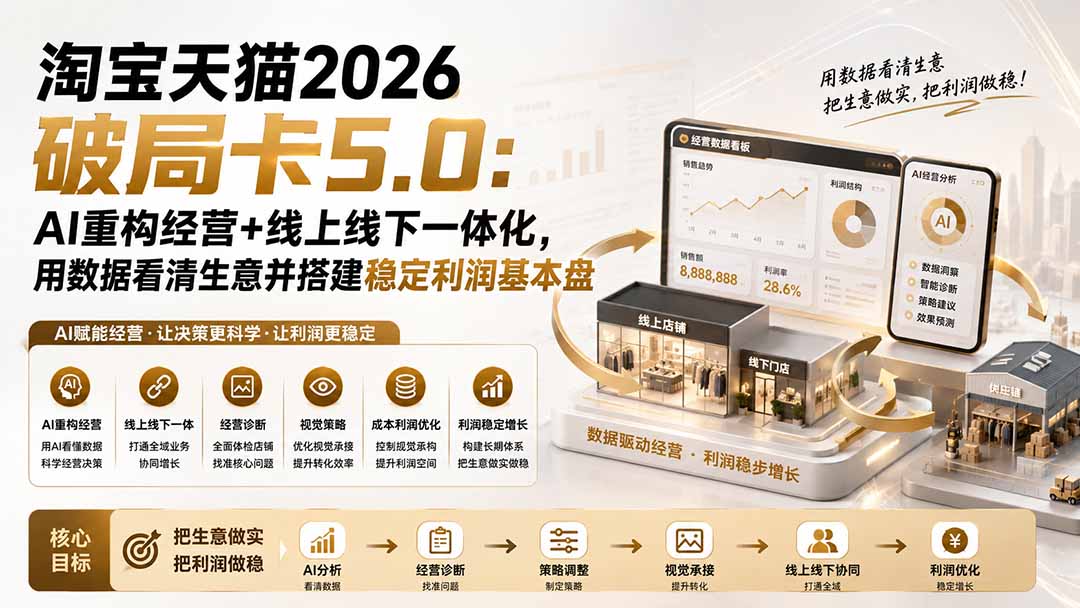 淘宝天猫2026破局卡5.0:AI重构经营+线上线下一体化,用数据看清生意并搭建稳定利润基本盘 淘宝天猫2026破局卡5.0:AI重构经营+线上线下一体化,用数据看清生意并搭建稳定利润基本盘