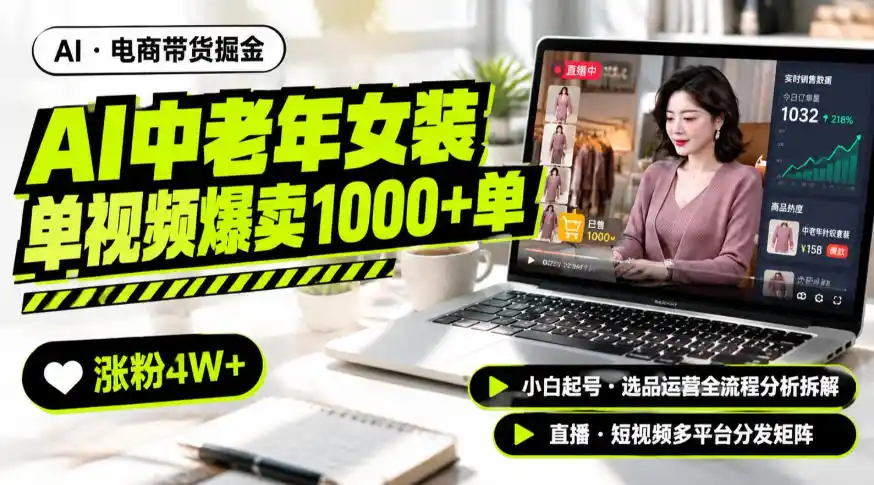 AI中老年服装带货赛道新玩法，一个视频卖出1000多单涨粉4W+，小白起号选品运营全流程分析拆解-百盟网