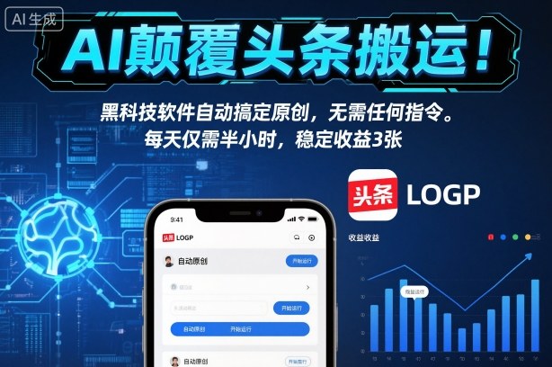 AI颠覆头条搬运！黑科技软件自动搞定原创，无需任何指令。每天仅需半小时，稳定收益3张【揭秘】-百盟网