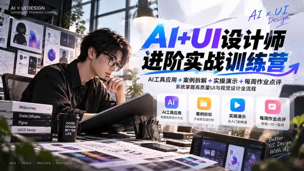 【无水印】AI+UI设计师进阶训练营-第4期：AI工具应用+案例拆解+实操演示+作业点评，掌握高质量UI与视觉设计全流程-百盟网
