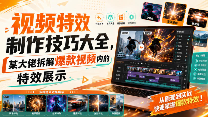 视频特效制作技巧大全，某大佬拆解爆款视频内的特效展示-百盟网
