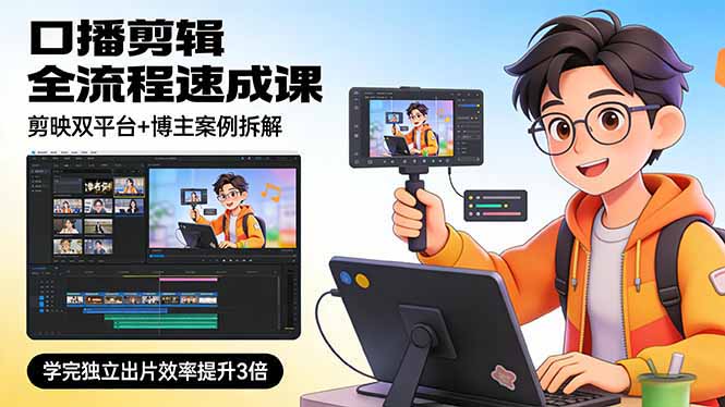 口播剪辑全流程速成课，剪映双平台+博主案例拆解，学完独立出片效率提升3倍-百盟网