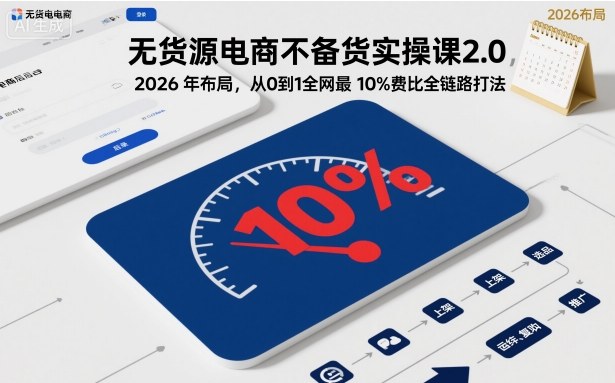 无货源电商不备货实操课2.0，2026年布局，从0到1全网最低10%费比全链路打法【更新26年3月】-百盟网