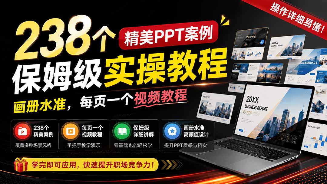 238个精美ppt案例保姆级实操教程：画册水准，每页一个视频教程，操作详细易懂！-百盟网