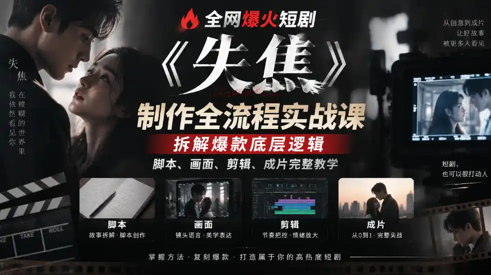 全网爆火短剧《失焦》制作全流程实战课｜拆解爆款底层逻辑，脚本、画面、剪辑、成片完整教学-百盟网