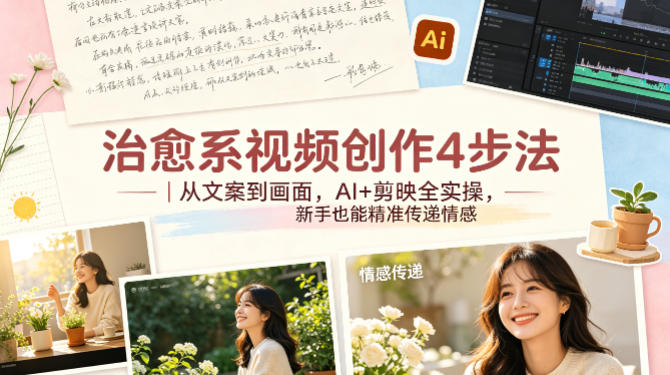 治愈系视频创作4步法｜从文案到画面，AI+剪映全实操，新手也能精准传递情感-百盟网