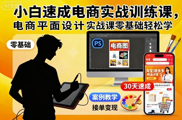 小白速成电商实战训练课,电商平面设计实战课零基础轻松学-百盟网