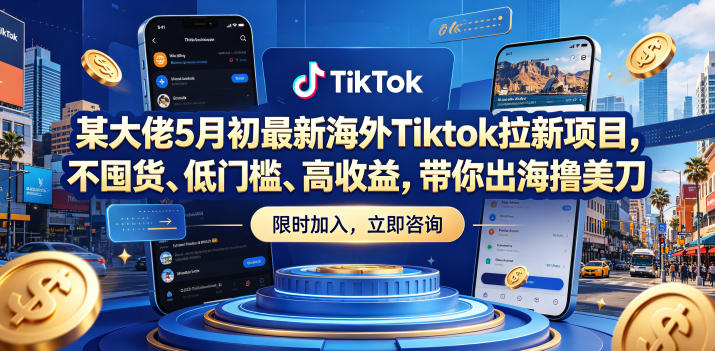 某大佬5月初最新海外Tiktok拉新项目，不囤货、低门槛、高收益，带你出海撸美刀-百盟网