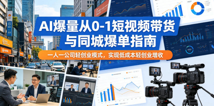 AI爆量从0-1短视频带货与同城爆单指南，一人一公司轻创业模式，实现低成本轻创业增收-百盟网