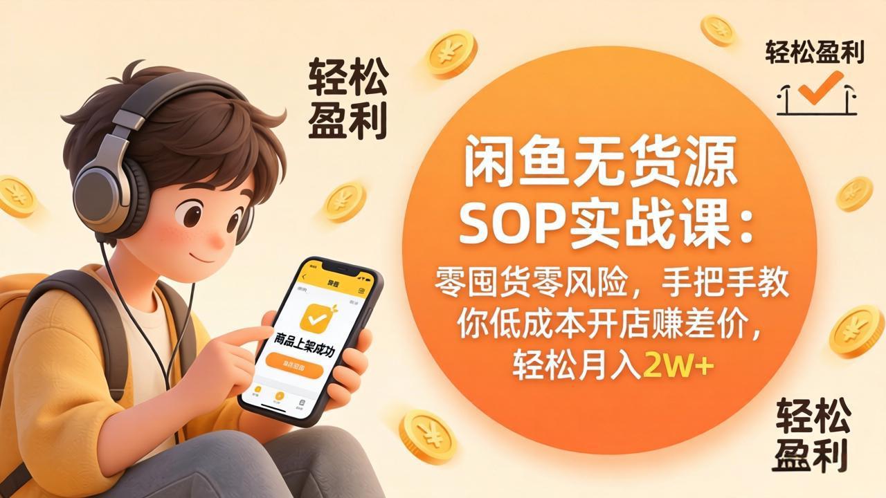 闲鱼无货源SOP实战课:零囤货零风险,手把手教你低成本开店赚差价,轻松月入2w+-百盟网