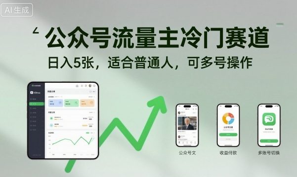公众号流量主冷门赛道，日入5张，适合普通人，可多号操作-百盟网