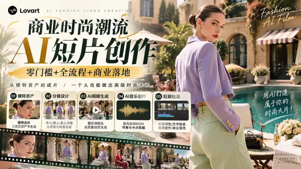 从一张模特图到高级时尚广告大片：AI三视图资产、场景合成、电影分镜、动态生成与复古音乐剪辑实战课-百盟网