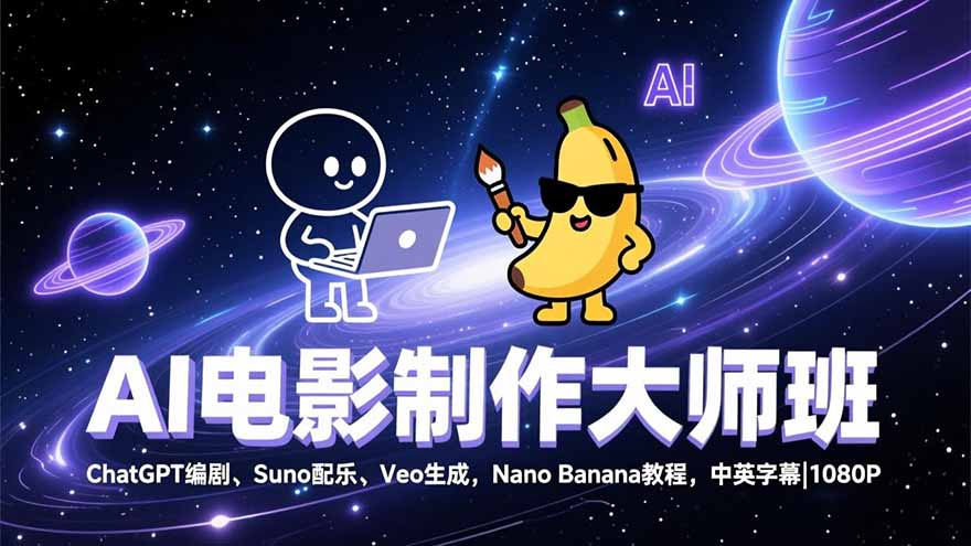 AI电影制作大师班：ChatGPT编剧、Suno配乐、Veo生成，Nano Banana教程，中英字幕|1080P-百盟网