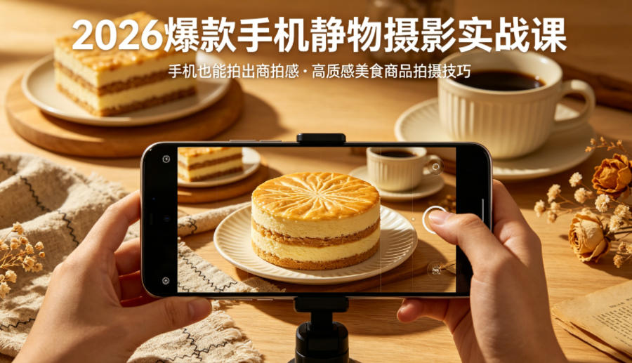 2026爆款手机静物摄影实战课，手机也能拍出商拍感，学会拍出高质感美食商品-百盟网