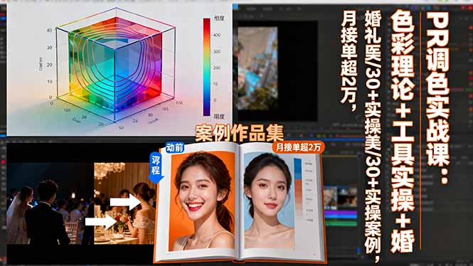 PR调色实战课：色彩理论+工具实操+婚礼医美/30+实操案例，月接单超2万-百盟网