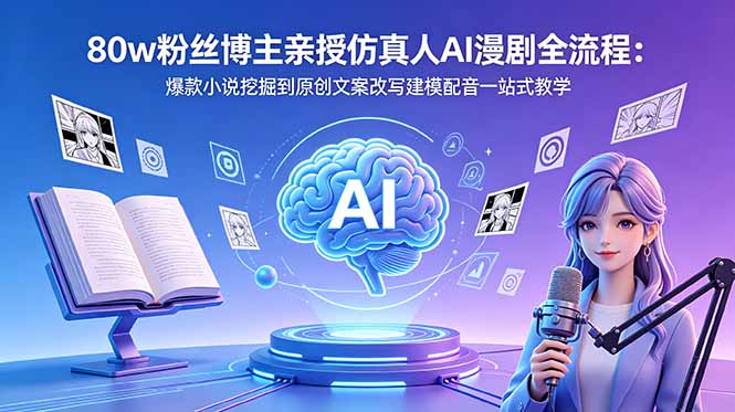 80w粉丝博主亲授仿真人AI漫剧全流程：爆款小说挖掘到原创文案改写建模配音一站式教学-百盟网