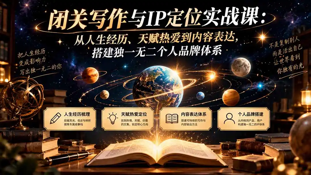 闭关写作与IP定位实战课：从人生经历、天赋热爱到内容表达，搭建独一无二个人品牌体系-百盟网