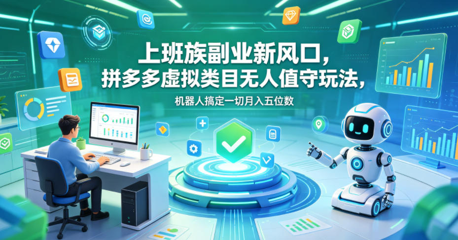 上班族副业新风口，拼多多虚拟类目无人值守玩法，机器人搞定一切月入五位数【揭秘】-百盟网