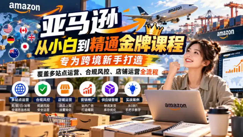 亚马逊从小白到精通金牌课程，专为跨境新手打造，覆盖多站点运营、合规风控、店铺运营全流程-百盟网