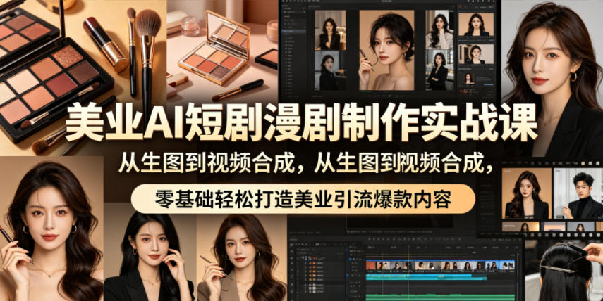 美业AI短剧漫剧制作实战课，从生图到视频合成，零基础轻松打造美业引流爆款内容-百盟网